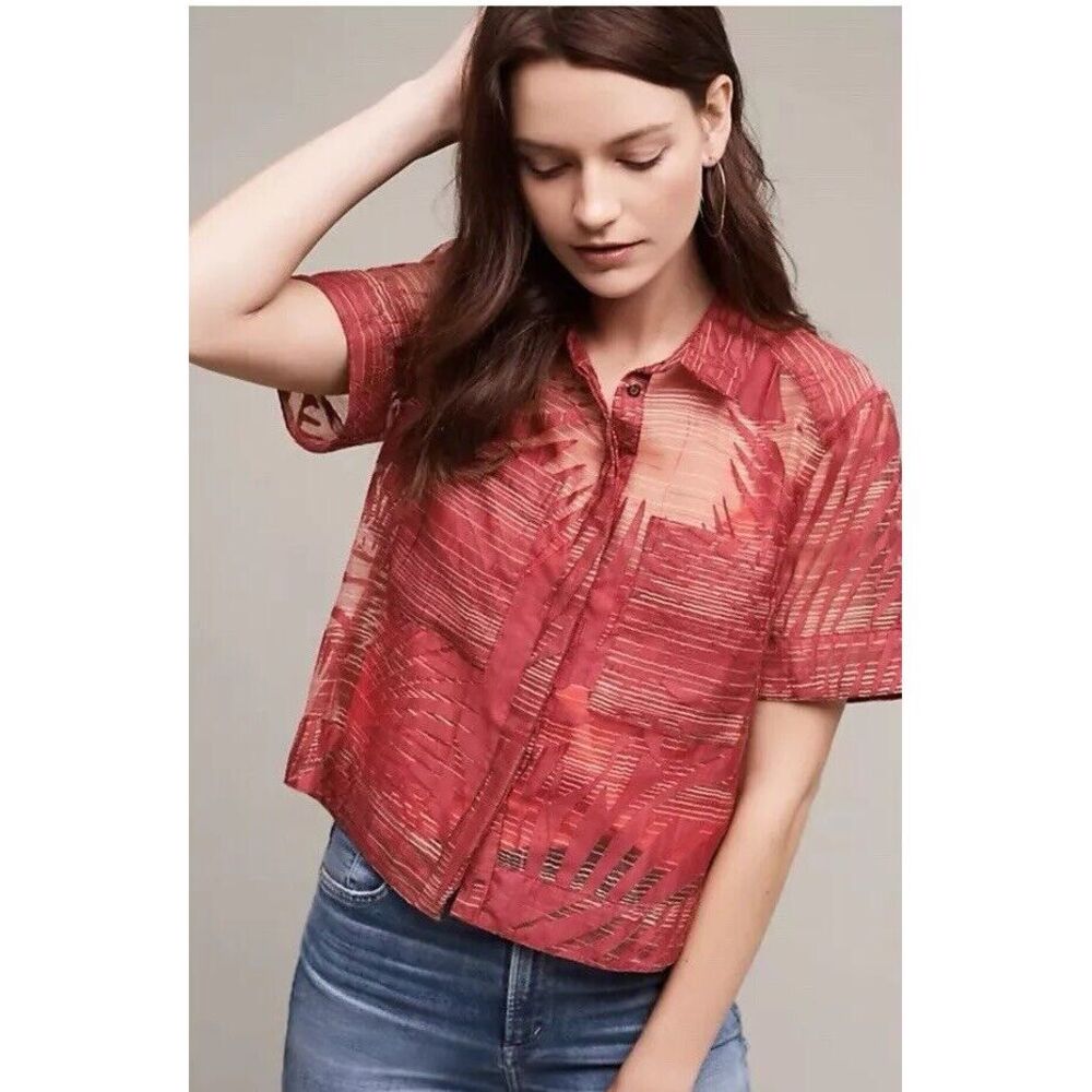 NWOT $128 Anthropologie Sun Palm Midi Top by Maeve Sz 6 -‎ Red Sheer